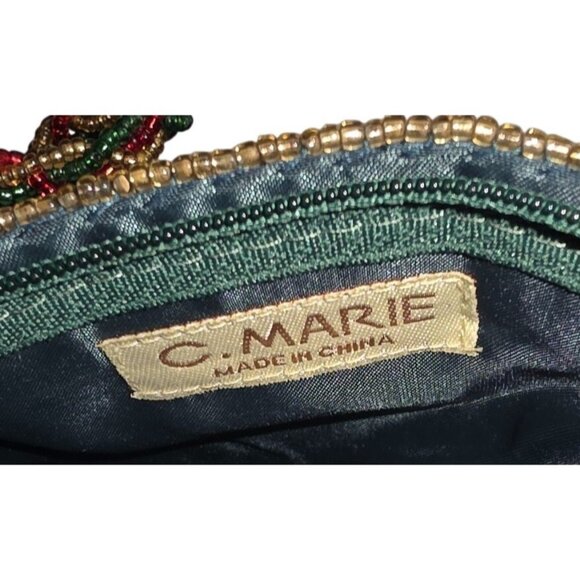 Purse Beaded Snowman Shoulder Bag Christmas Winter Green Red C. Marie 6x7" - Picture 5 of 11